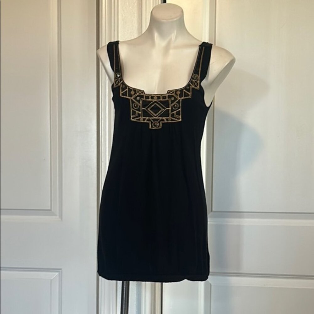 White House Black Market Black and Gold Embellished Blouse